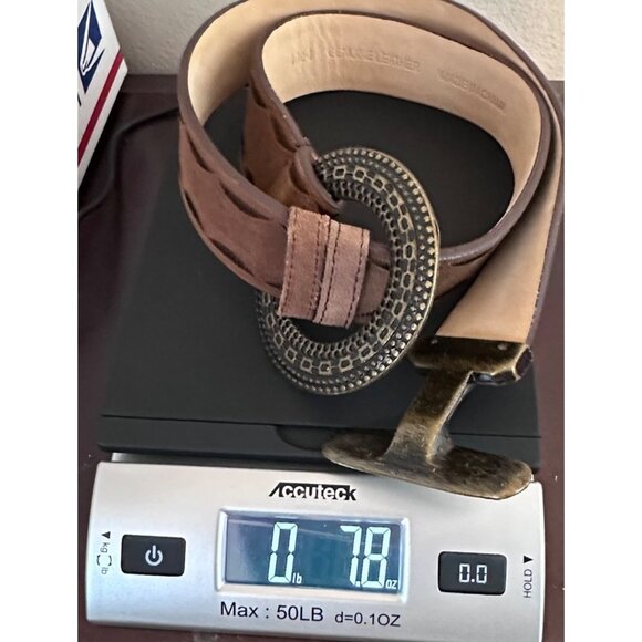 Brown Genuine Leather Hook And Loop Belt Women Medium Embroidered Stitching - Picture 10 of 10